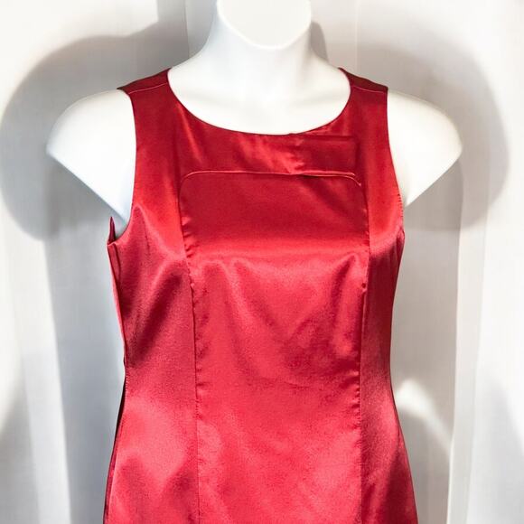 Vintage Positive Attitude Red Satin Cocktail Dress Sz 10 Sleeveless Holiday Glam - Picture 2 of 9